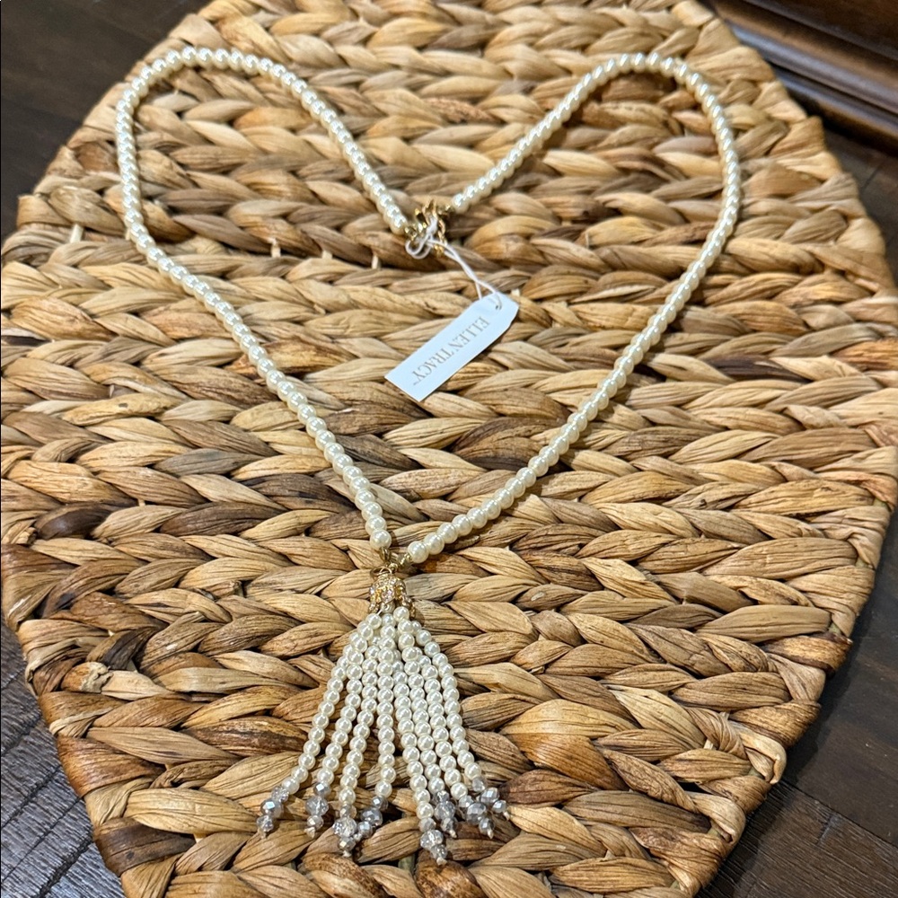 ELLEN TRACY Gold and Cream Tassel Necklace